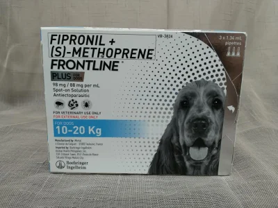 Frontline Plus for Dogs upto 10-20kg Spot on (3 Pipettes) 1Month Tick & Flea Protection