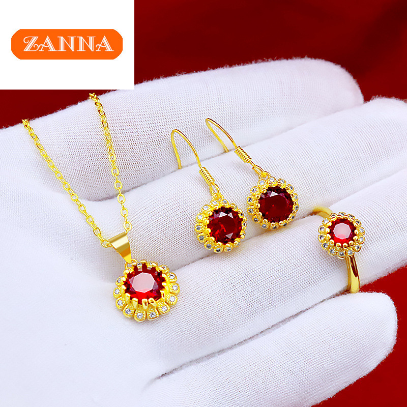 18k gold สร้อยคอผู้หญิง little daisy gem ring earrings three piece set