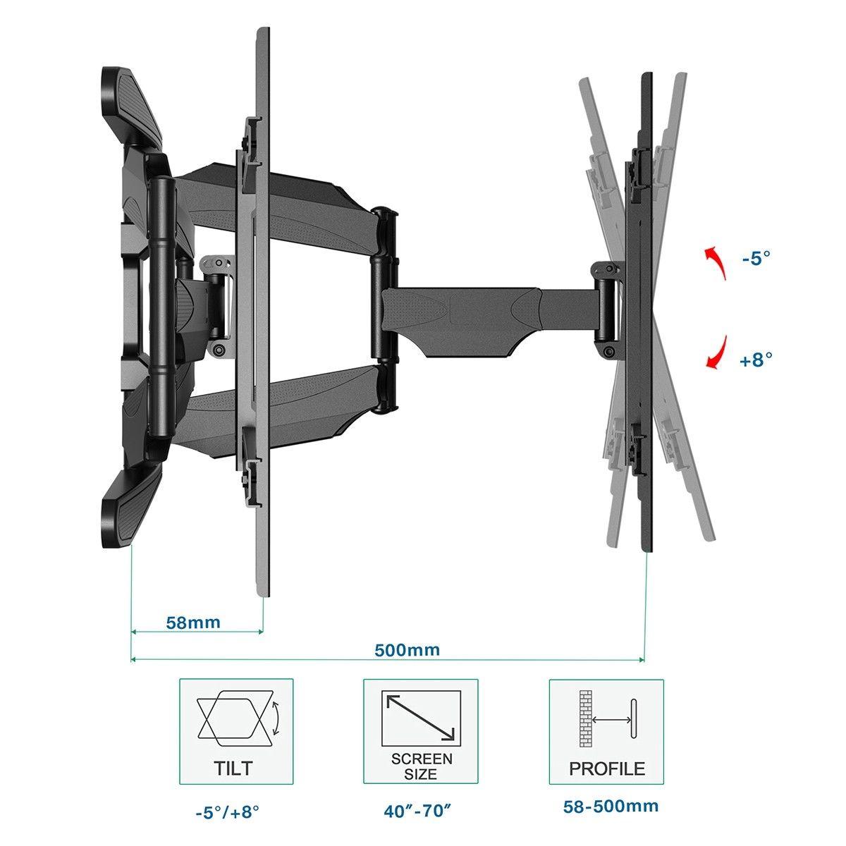 North Bayou P6 Full Motion Cantilever Wall Mount for 40"70" 100lbs TV