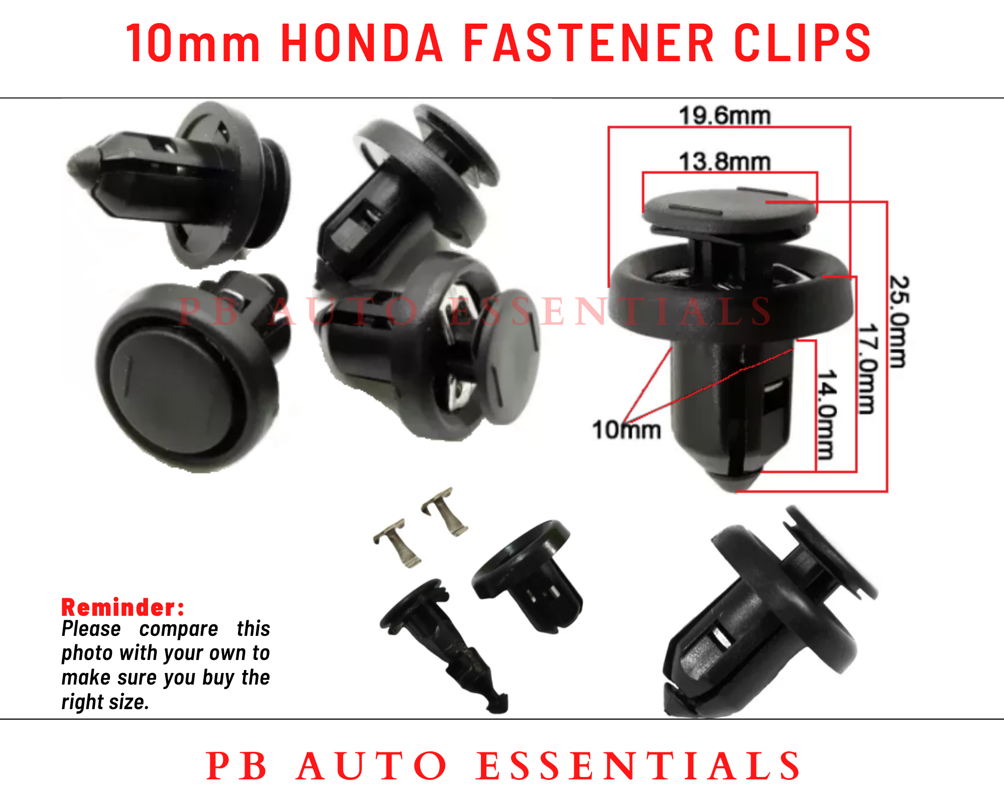 1pc 10mm Honda/Universal Bumper Fender Water Tank Grille Splash Guard Fasteners Clips With Metal