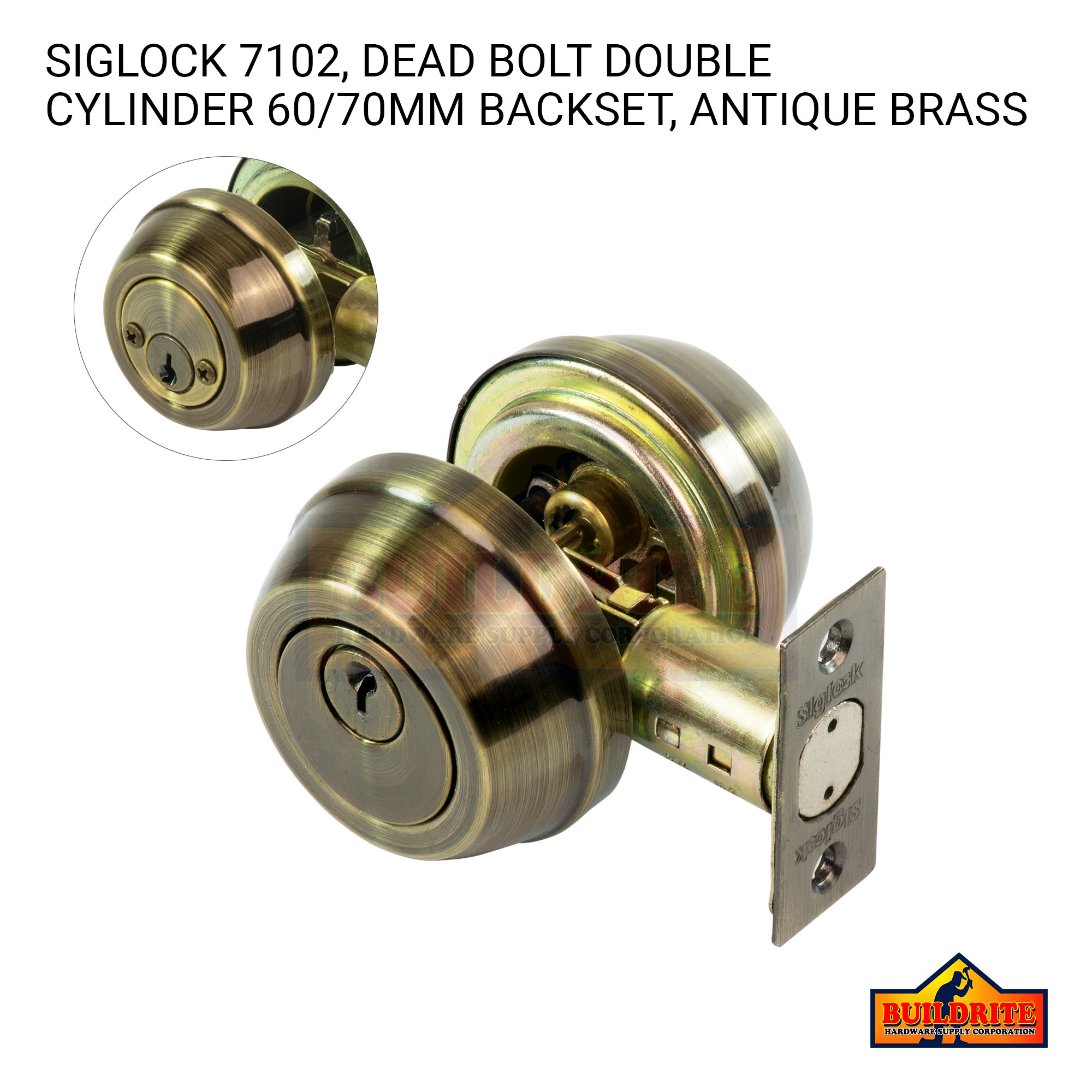 Siglock SLG.7102.AB Dead Bolt Double Cylinder 60/70MM Backset Antique