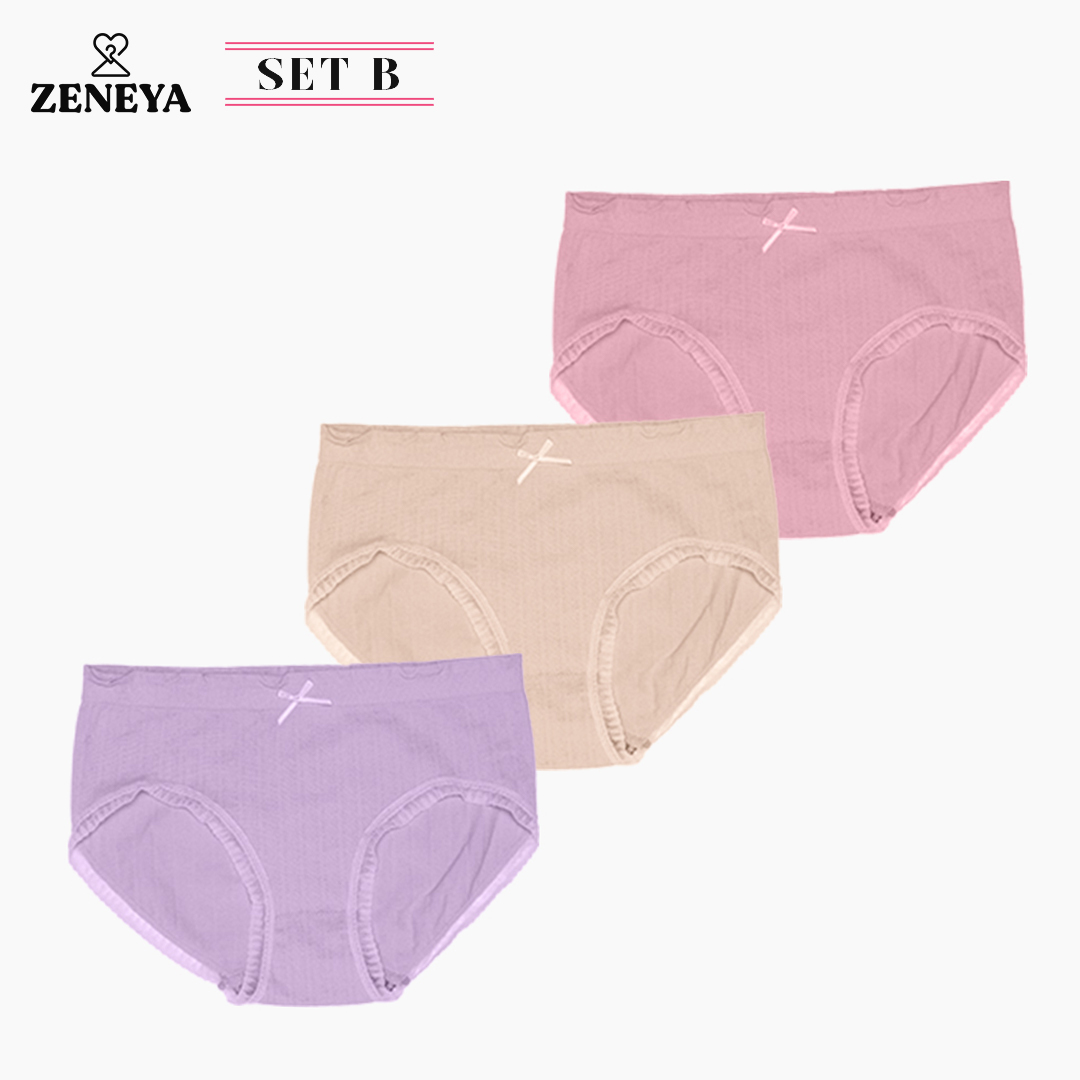 (Set of 3 pcs) Zeneya Seamless Boyleg Boxer Panty For Women stretchable  lace panty panties for women's premium quality breathable comfortable  ladies girl undies set underpants lingerie 115
