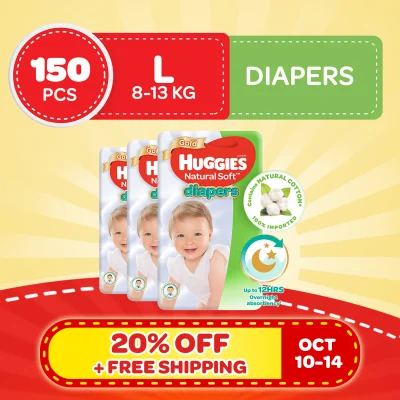 Huggies Natural Soft Diapers Large - 50 pcs x 3 packs (150 pcs)