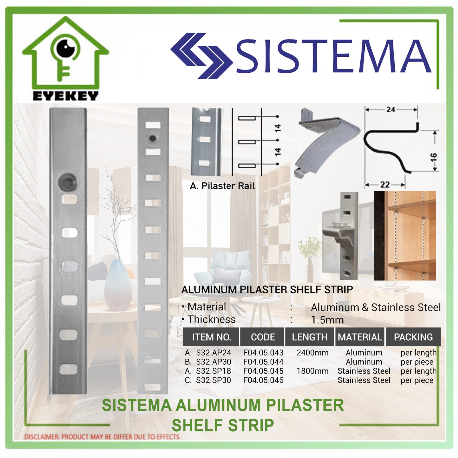 SISTEMA ALUMINUM PILASTER SHELF STRIP Lazada PH