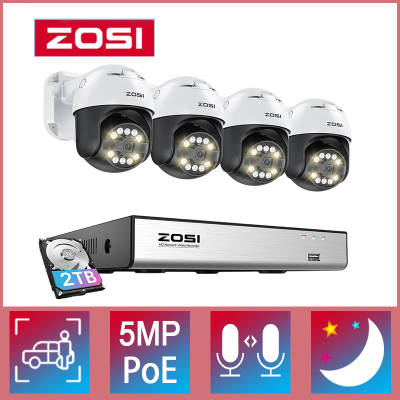 ZOSI 5MP PTZ PoE Complete CCTV Security Package AI Face Person Vehicle  Detection,Color Night Vision, Auto Tracking 4K channel Expand 16 channel  NVR 5MP Video Surveillance IP Camera Kit Lazada PH