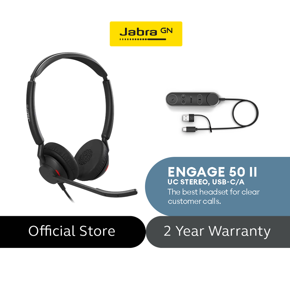 Jabra Engage 50 II UC Wired Stereo Headset USB-C or USB-C/A Noise