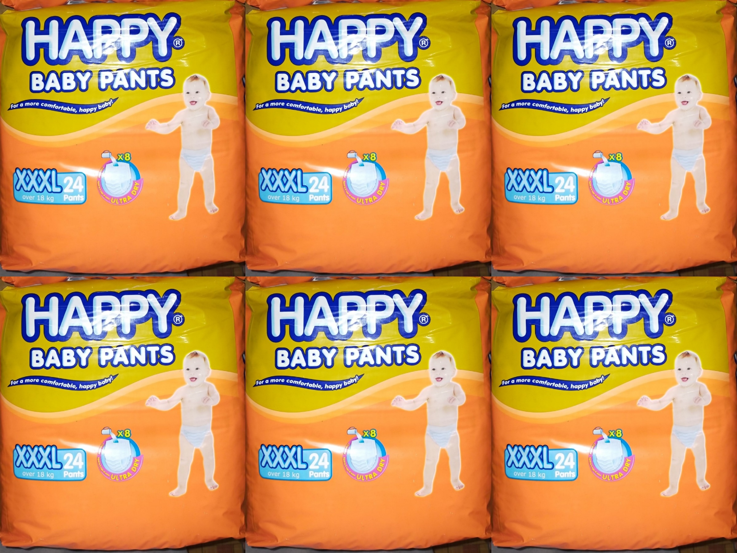HAPPY Diaper Pants size XXXL Triple Extra Large 24 's X 6 pack (144