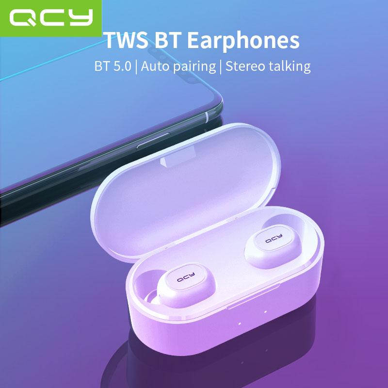 QCY QS2 T1S TWS Bluetooth V5.0 Headphones 3D Stereo Sports Wireless Earphones with Dual Microphone MUSIC earbuds	