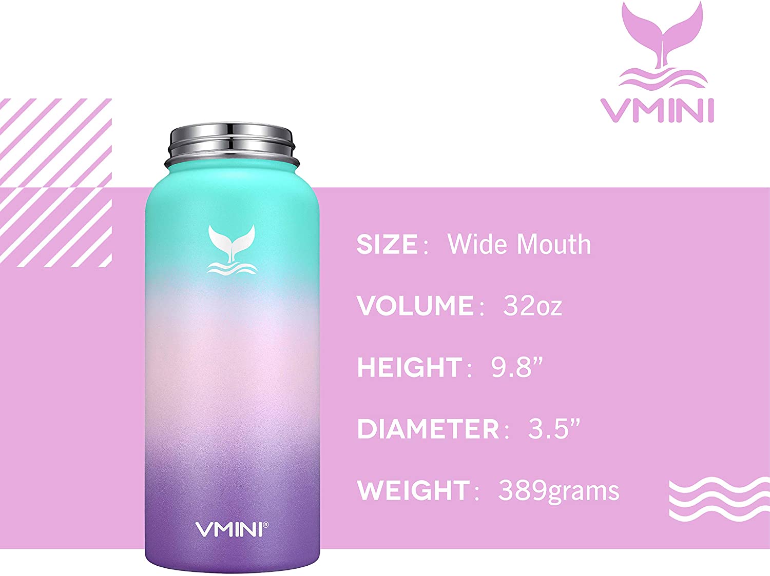 Vmini Straw Lid Compatible with Hydro Flask Wide Mouth Water Bottle and  More Wide and Rotating Handle Straws and Brushes Black