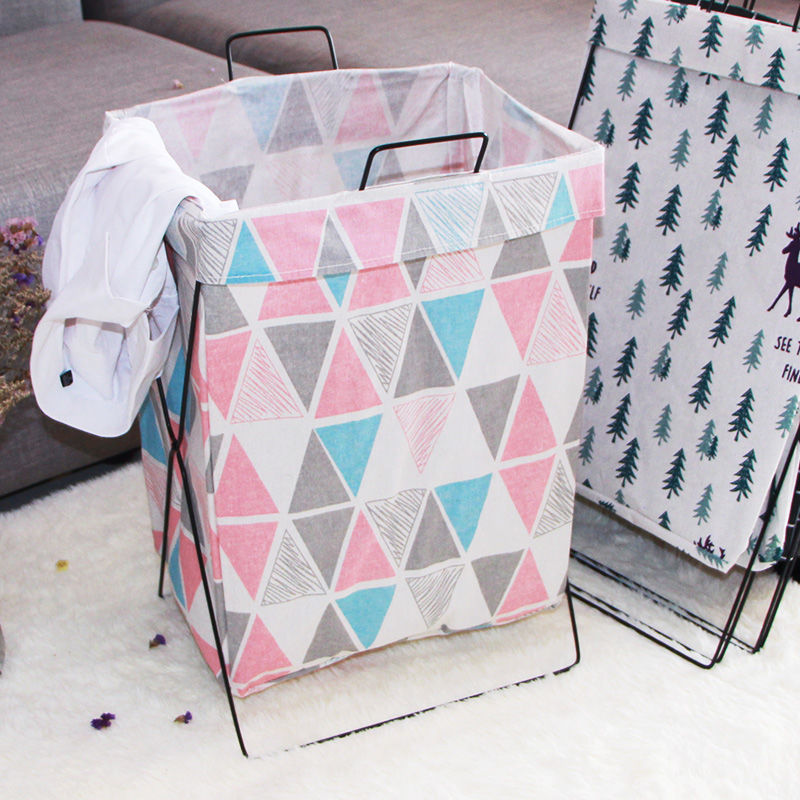 Folding Clothes Basket Organizer Cotton Linen Frame Laundry Basket 50