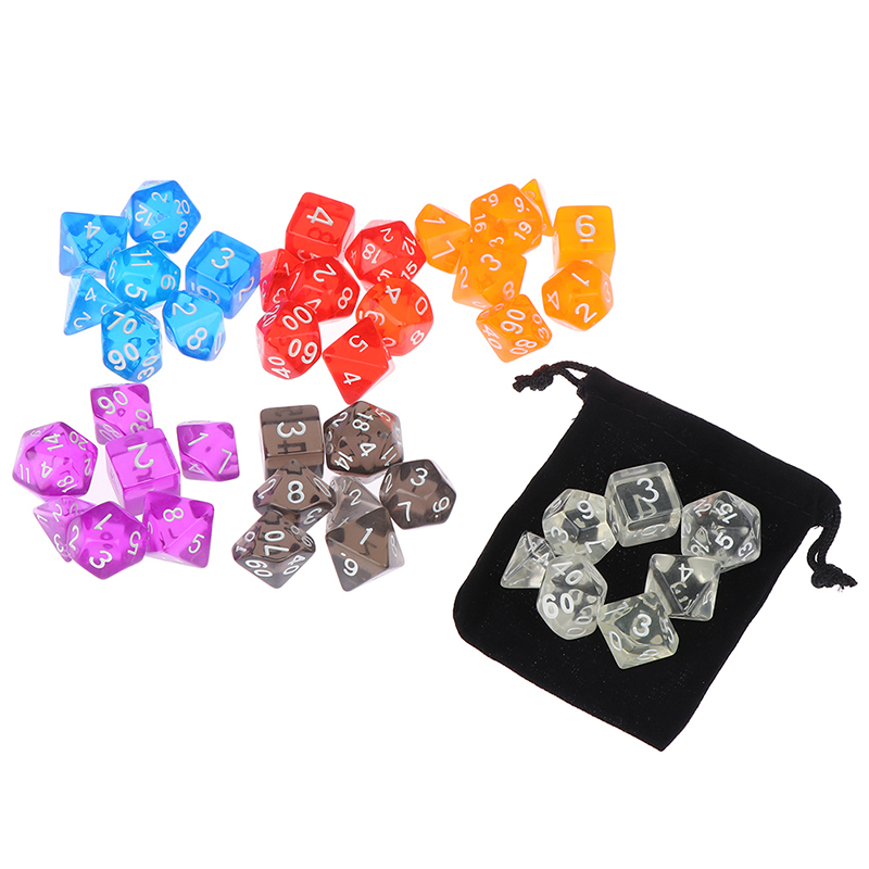 7 Piece Polyhedral Set Cloud Drop Translucent Teal RPG Dices With Dice Bags