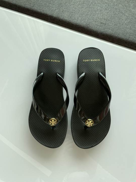 [Tory burch HongKong] Tory Burch Classic Summer  Women's Wedge Flip Flops Shallow Beach Vacation Essential