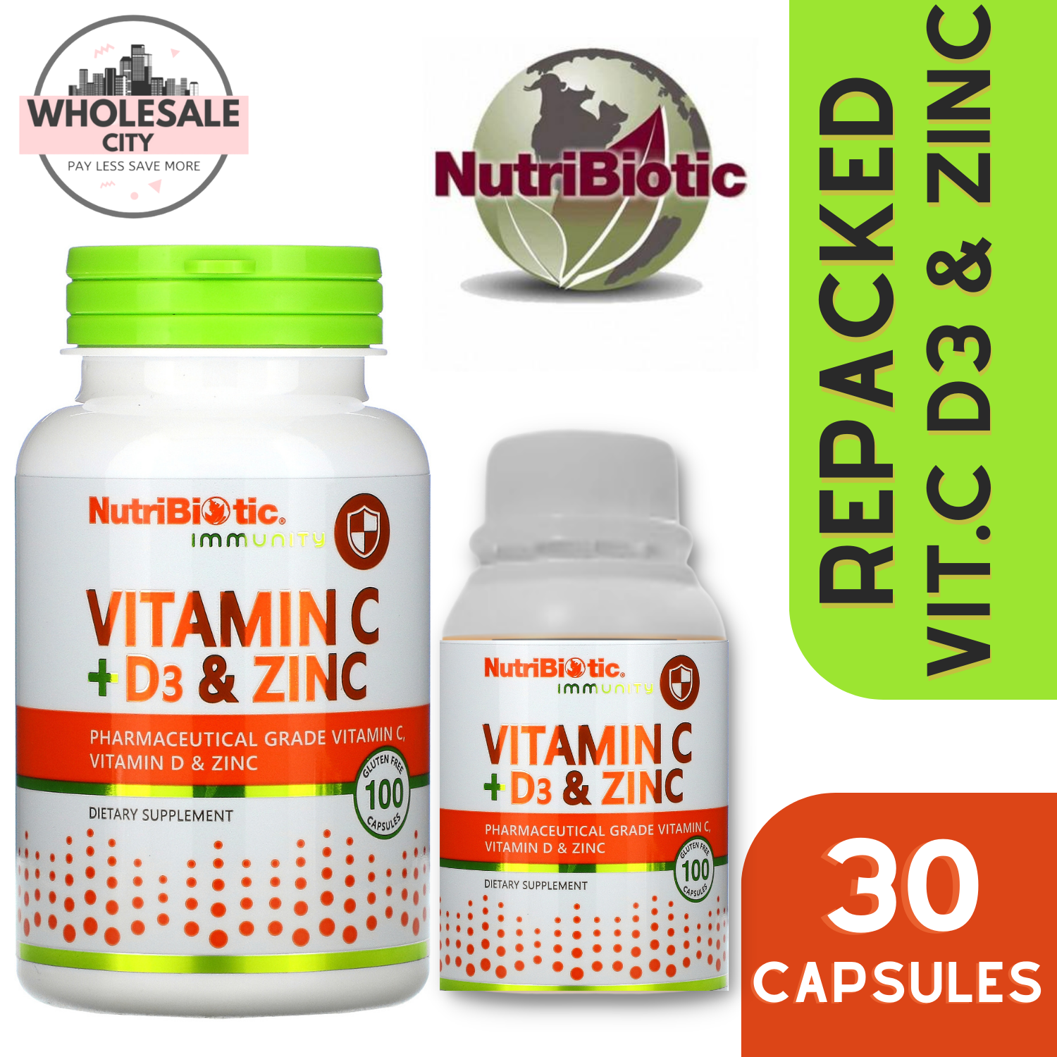 NutriBiotic Immunity Vitamin C + D3 & Zinc 30 Capsules REPACKED Lazada PH