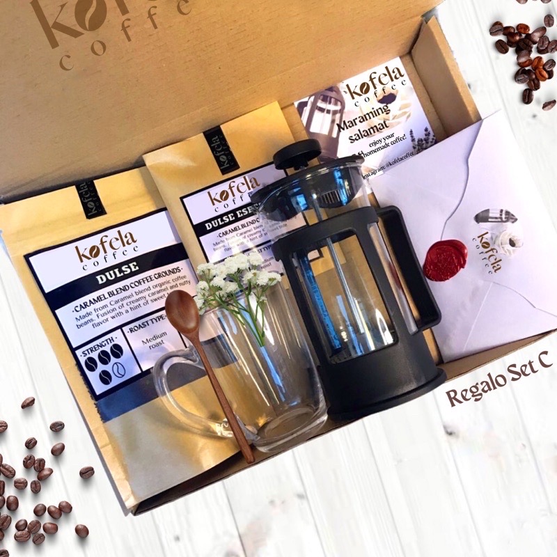 Coffee Gift Sets by Kofela Coffee (Coffee French Press, Coffee Spoon