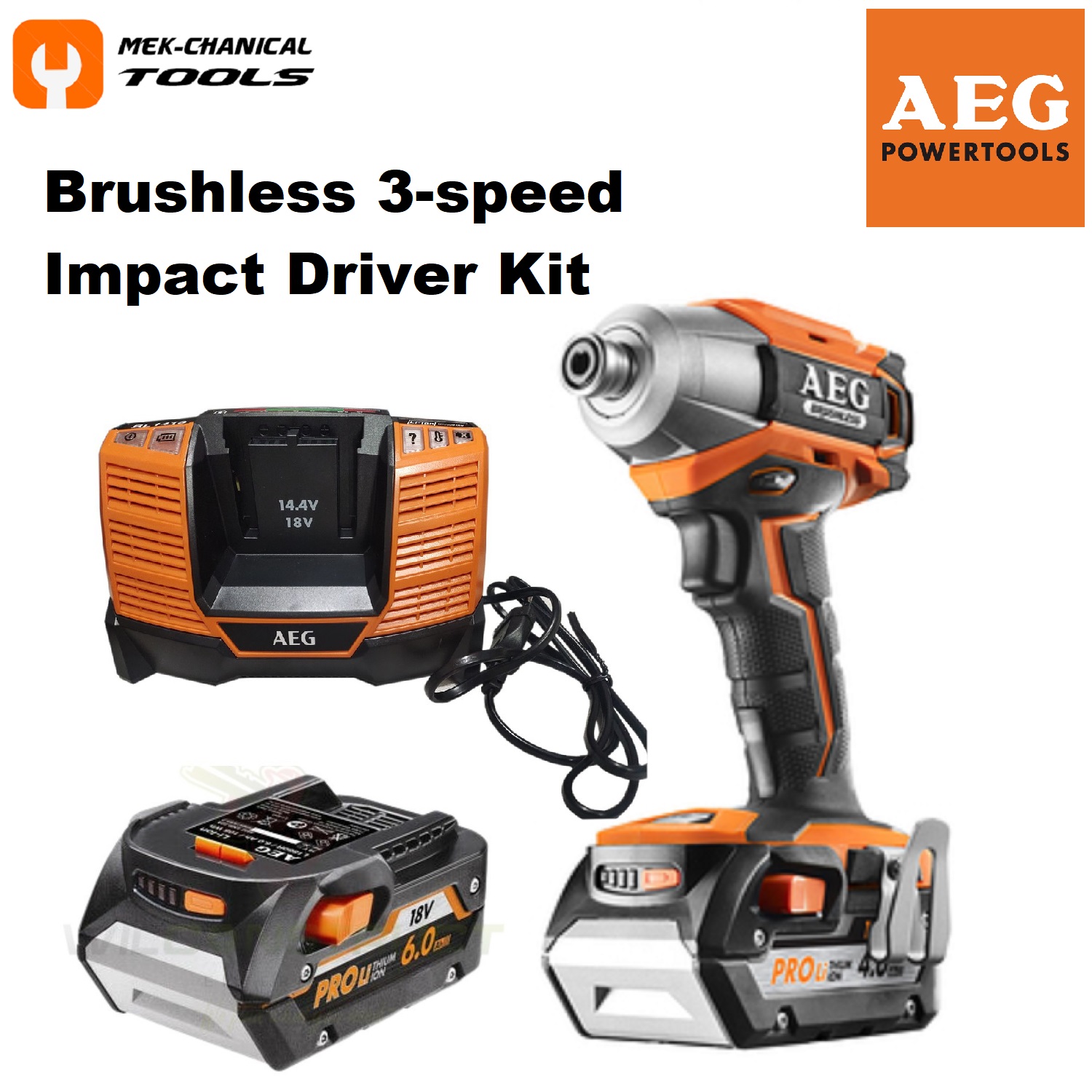 AEG Brushless 3-speed Impact Driver Kit (BSS 18B3 KIT6018)