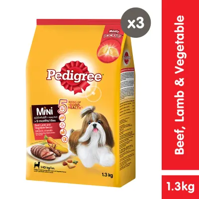 PEDIGREE® Dry Dog Food MINI BEEF Lamb & Vegetable Pack of 3 (1.3kg)