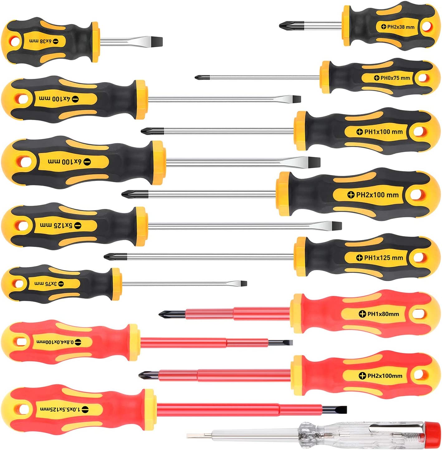Amartisan 15Piece Screwdrivers Set, 5 Phillips 5 Slotted Tips and 5 Insulated