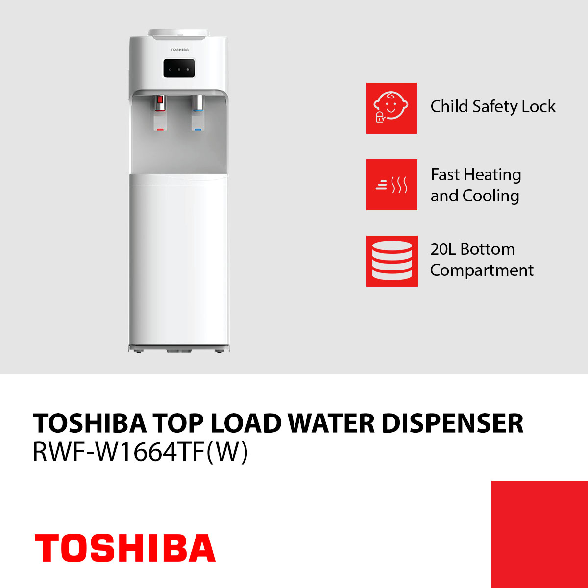 TOSHIBA RWFW1669BF(K) Bottom Load Black Water Dispenser