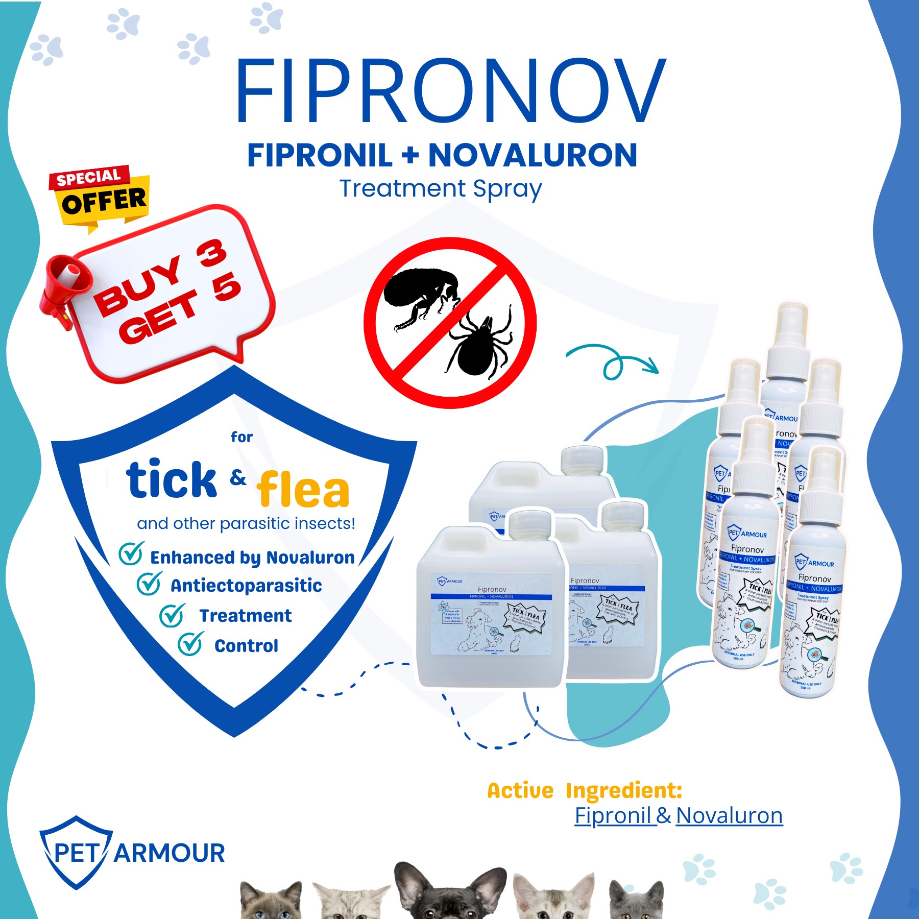 Pet Armour FIPRONOV Fipronil + Novaluron treatment for ticks & fleas