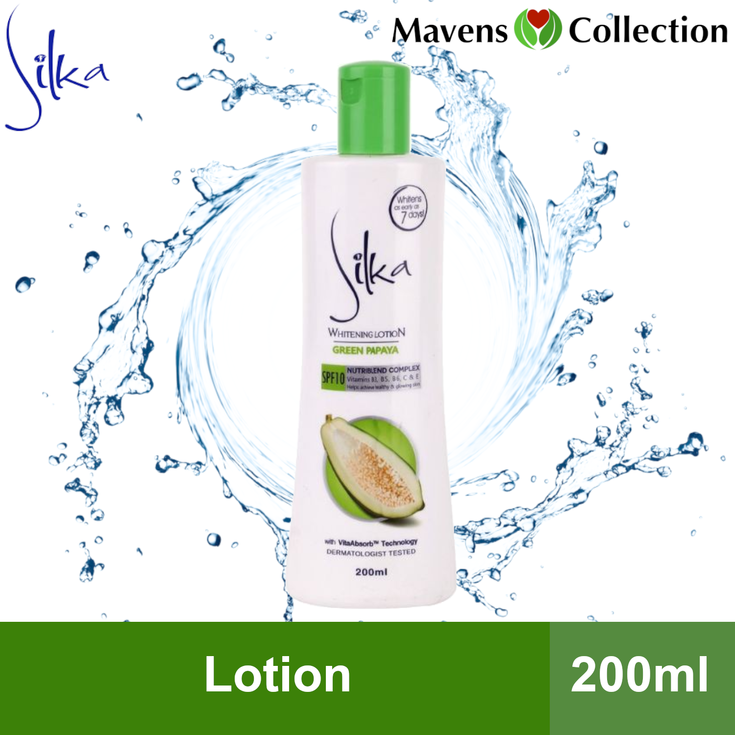 Silka Green Papaya Whitening Lotion Spf10 200ml By Mavens Collection