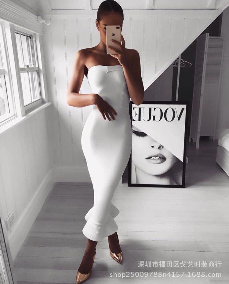 Open Shoulder Wrap Hip Blaster Fishtail Dress