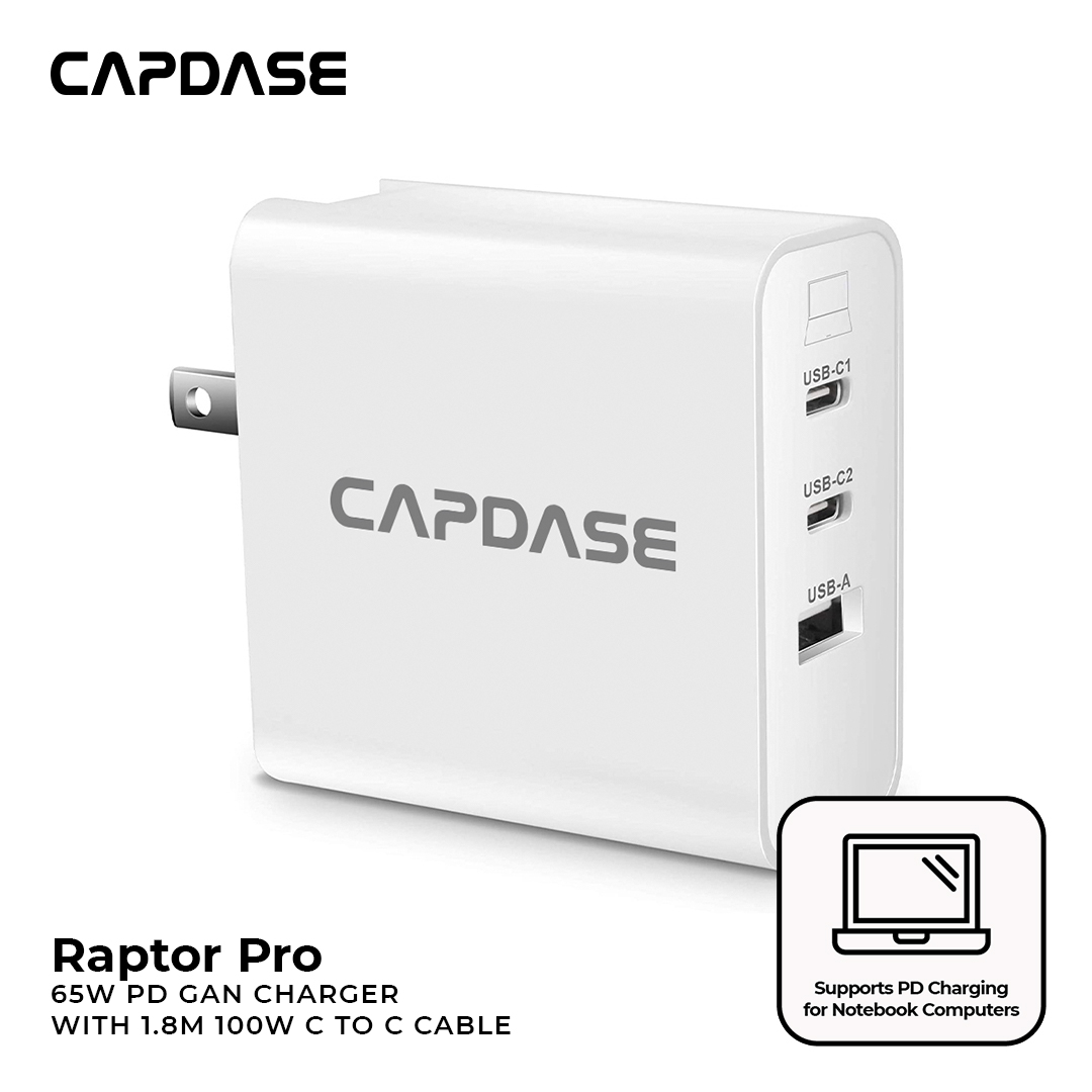 Capdase Raptor Pro with 65W PD GaN Charger with 1.8M 100W C to C Cable |  Lazada PH