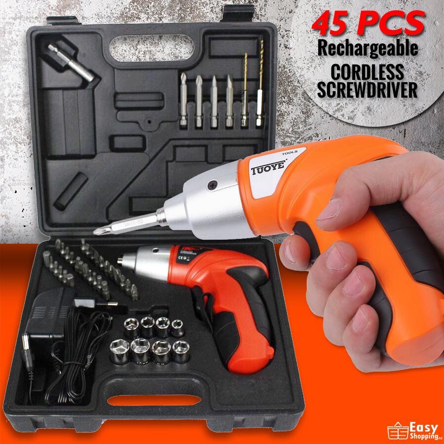 PRO 45PC 4.8V ELECTRIC RECHARGEABLE BATTERY CORDLESS SCREWDRIVER DRILL SET BITS 