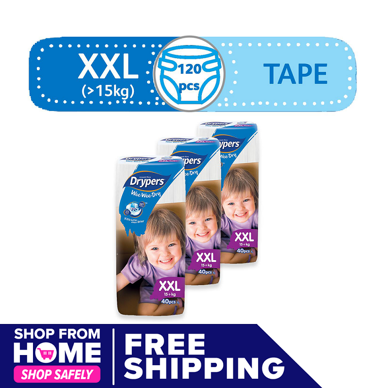 Drypers Wee Wee XXL (1525 kg) 40 pcs x 3 packs (120 pcs) Tape