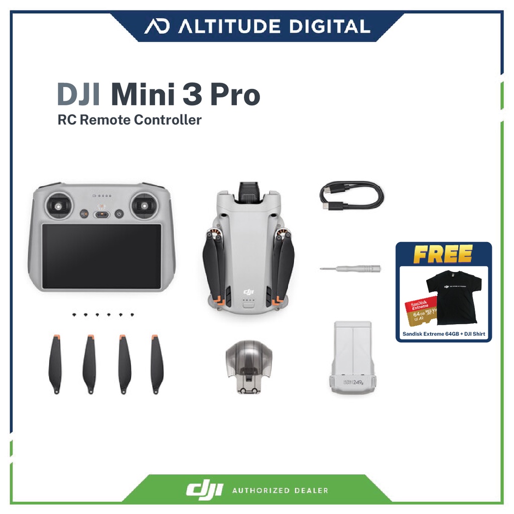 DJI Mini 3 Pro RC with FREE 64GB SanDisk Extreme Micro SD Card and DJI Shirt Lazada PH