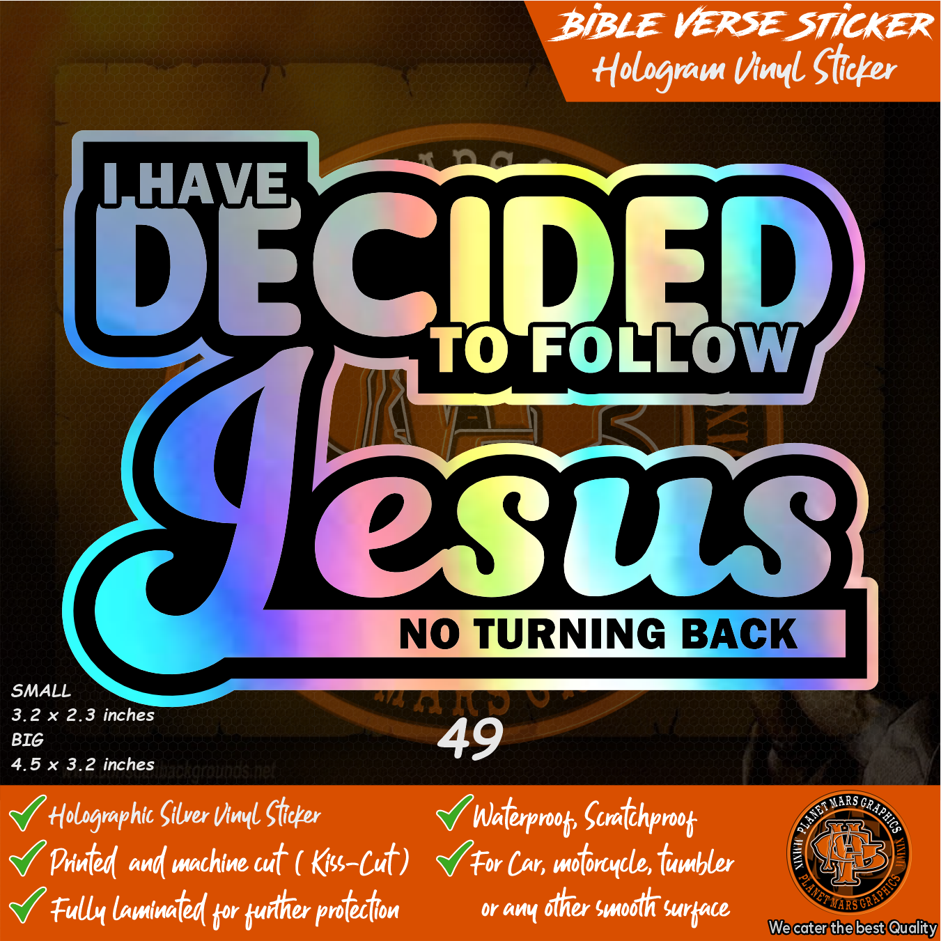 BIBLE VERSE STICKER RELIGIOUS HOLOGRAM DECAL FOR MOTORCYCLE CAR ANY