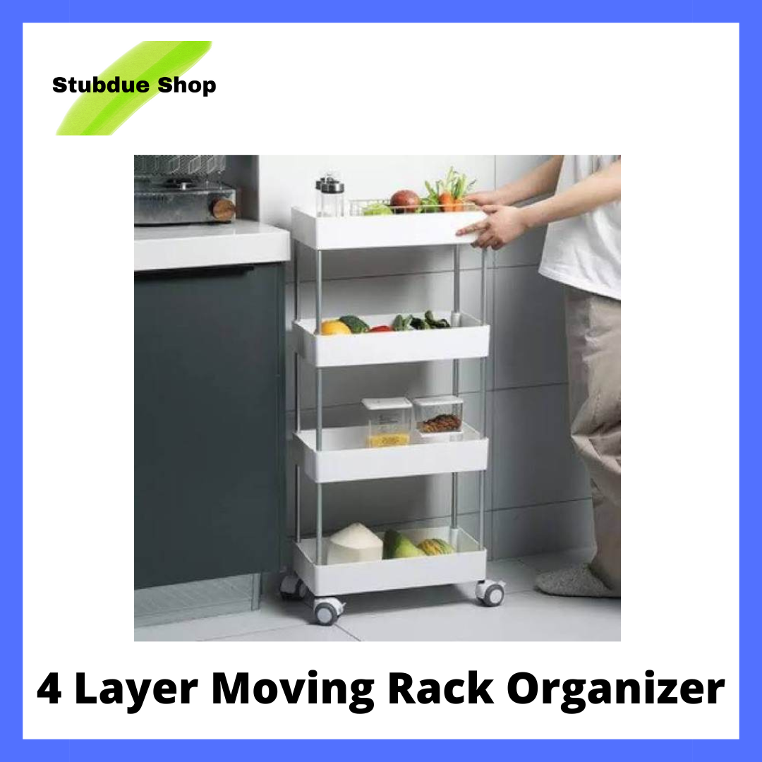 Multifunctional 4 Layer Moving Rack Kitchen Storage Shelf Wall