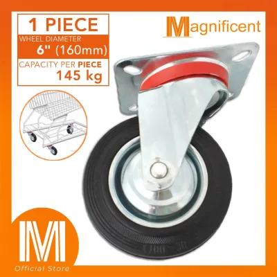 Plate Type With Hood Black Rubber Wheel Casters 6 for Industrial Automotive Medical Equipment