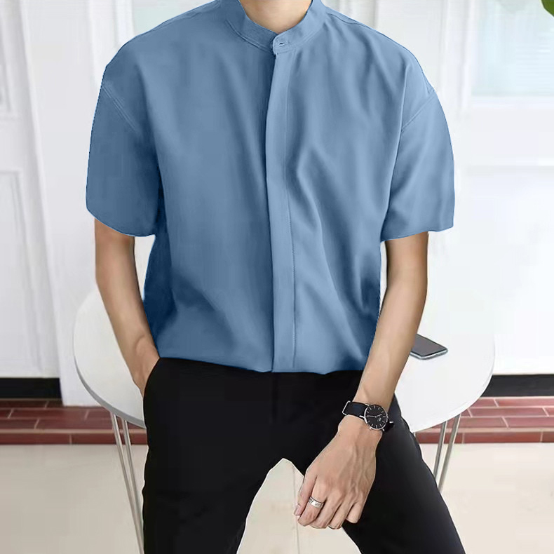 Mens short sleeve deals mandarin collar shirt