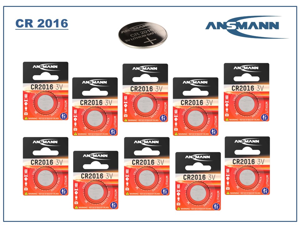 Ansmann CR 2016 3V Lithium Button Battery Cell Set of 10