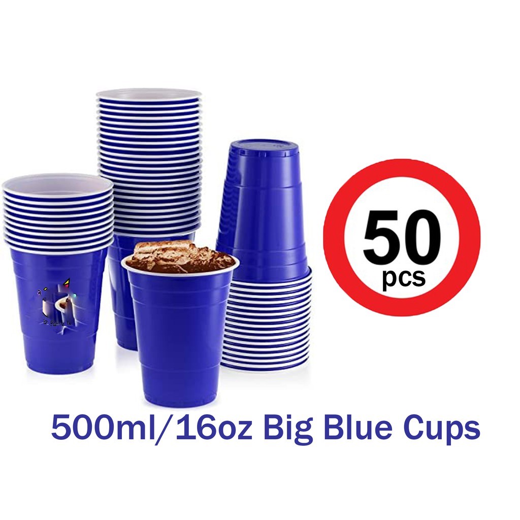 StarMar Blue Cups, [50 Pack] 16 oz Disposable Plastic Cup, Big Birthday  Party Cups