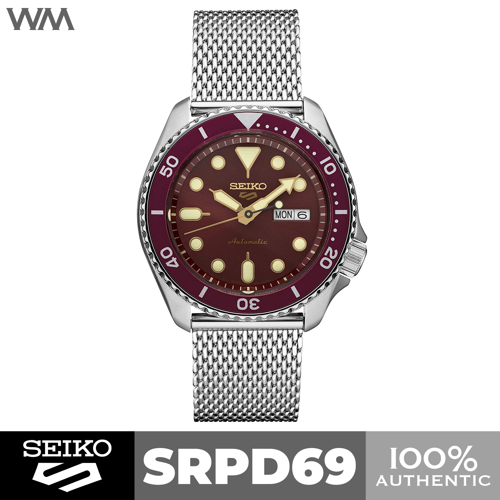 Seiko 5 Sports Suits Style Red Maroon Dial Stainless Steel Automatic ...