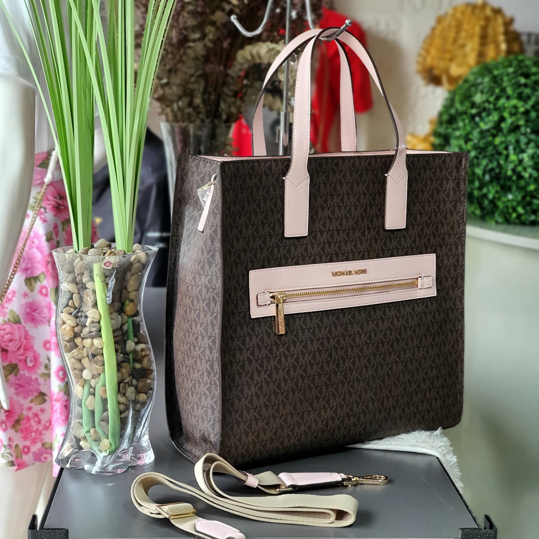 Michael Kors MK Kenly Tote Bag - Brown Totes, Handbags - MIC221410