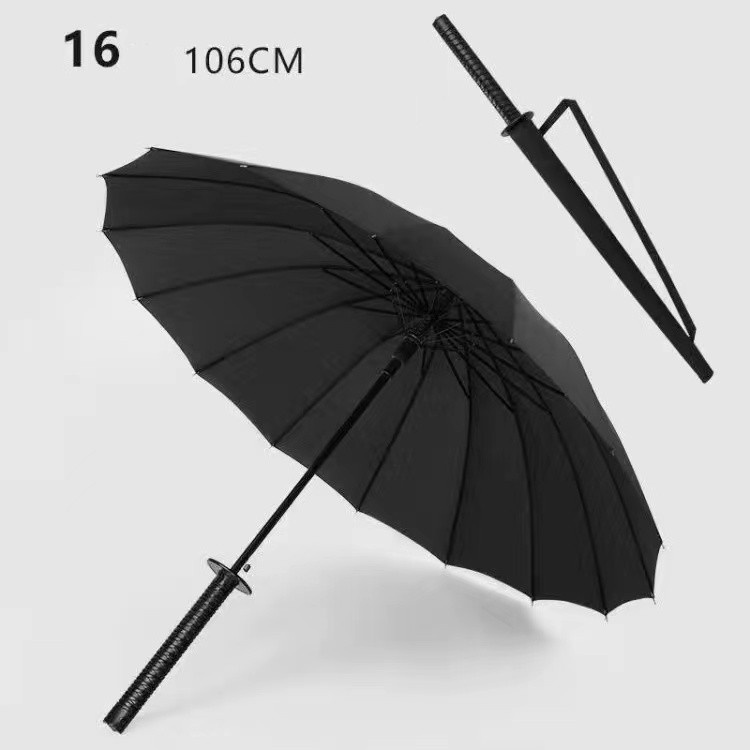 Fashion Black Samurai Umbrella Katana Sword Handle Strap Long Umbrella