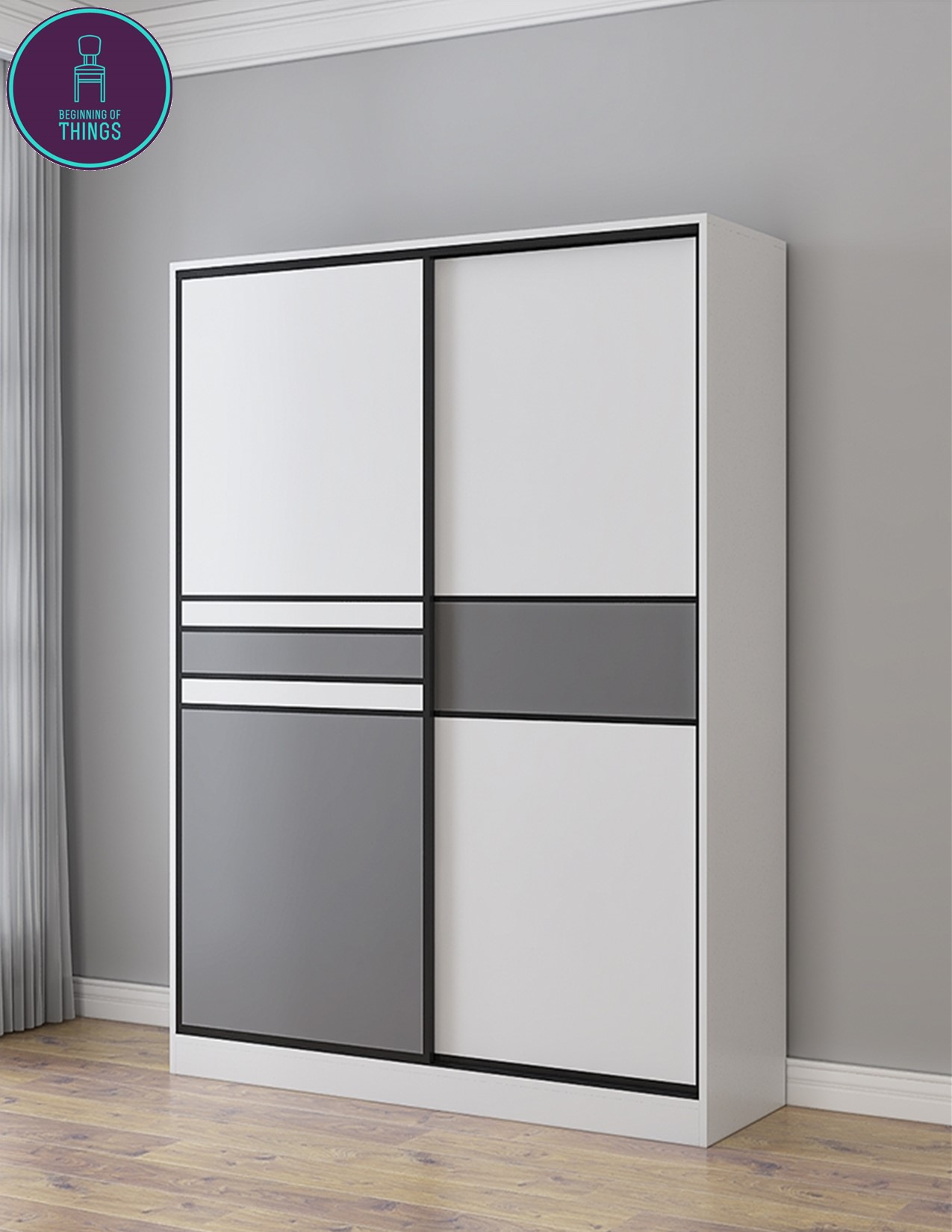 FONTAINE 120 X 50 X 180 CM Sliding 2 Double Door Wardrobe