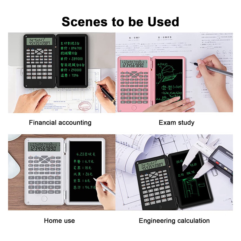 Scientific Calculators, 12-Digit LCD Display with Erasable Writing Tablet Foldable for Home School Meeting and Study