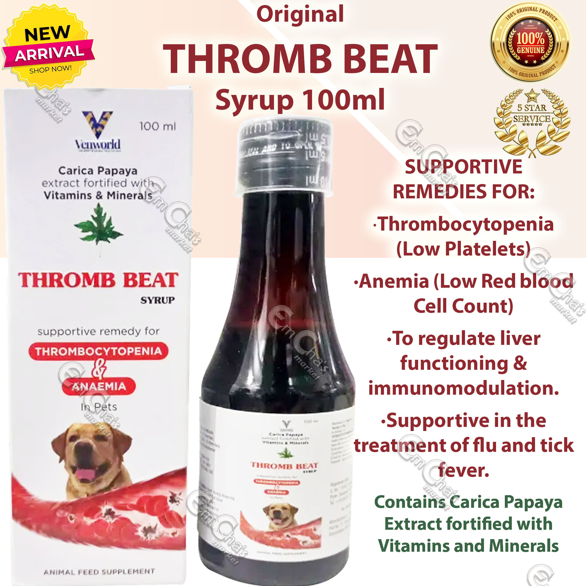 Original THROMB BEAT SYRUP for Dogs and Cats (100ml Bottle) Supportive Remedy for