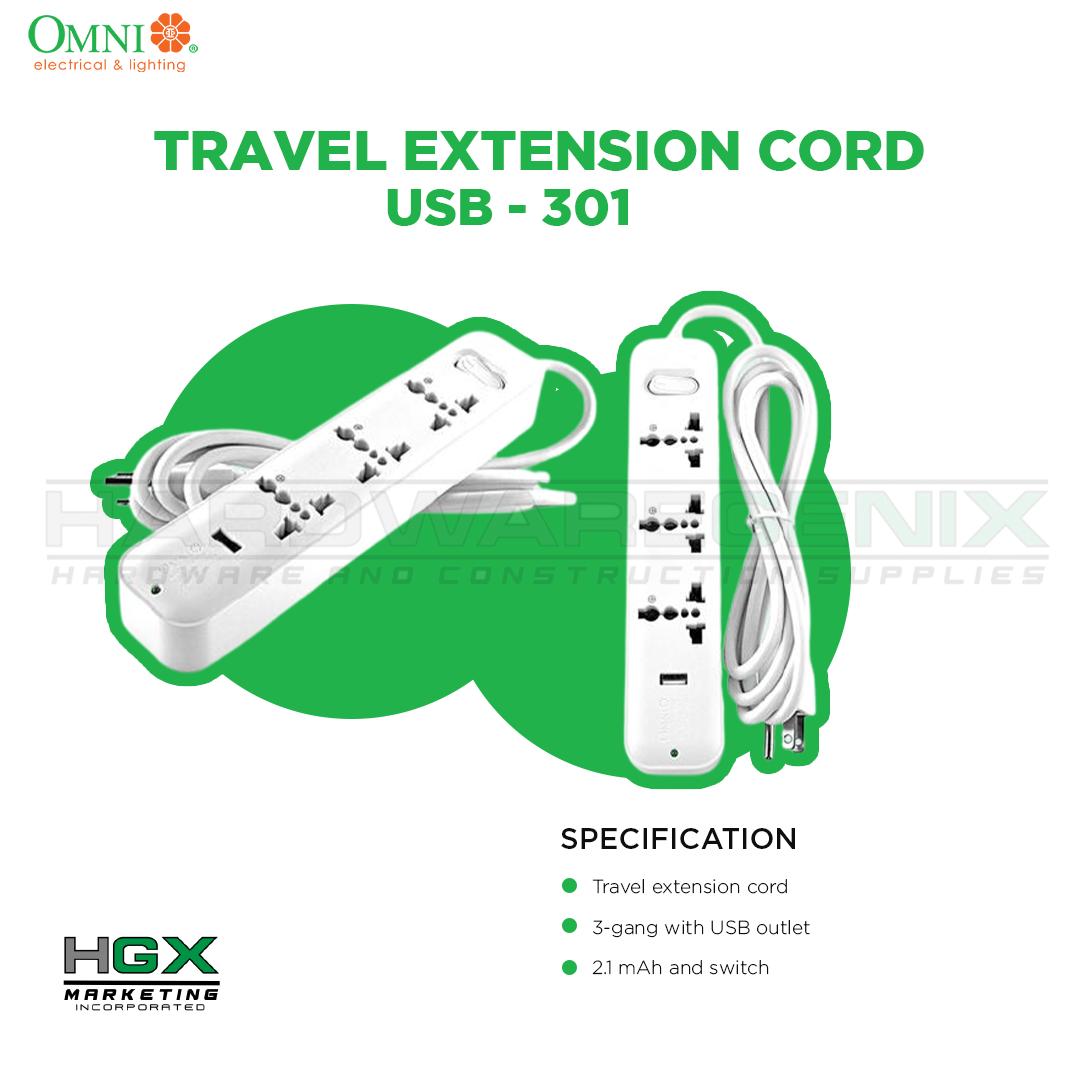 OMNI Travel Extension Cord with USB Outlet Lazada PH