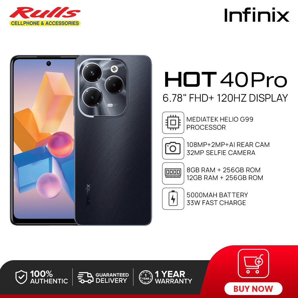 Infinix Hot 40 Pro Smartphone, 8GB+256GB / 12GB+256GB, MediaTek Helio G99, 6.78 FHD+ 120Hz Display, 108MP Main Camera, 5000mAh Battery