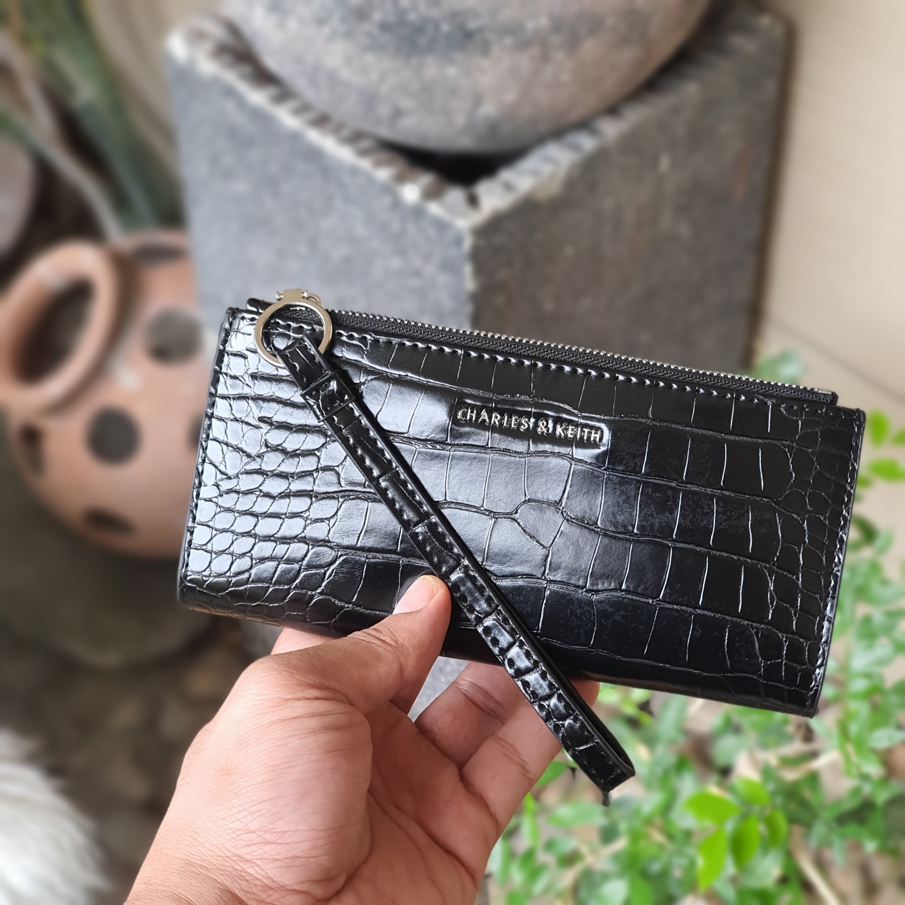 Long wallet croc effect charles and keith