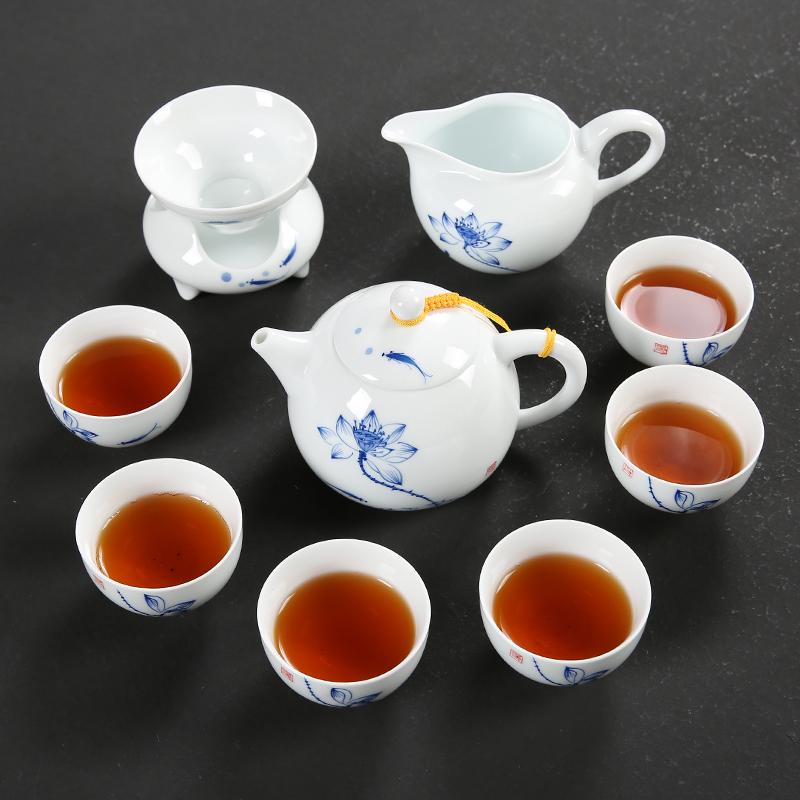 Handpainted white porcelain Kung Fu tea set in art kiln, complete set