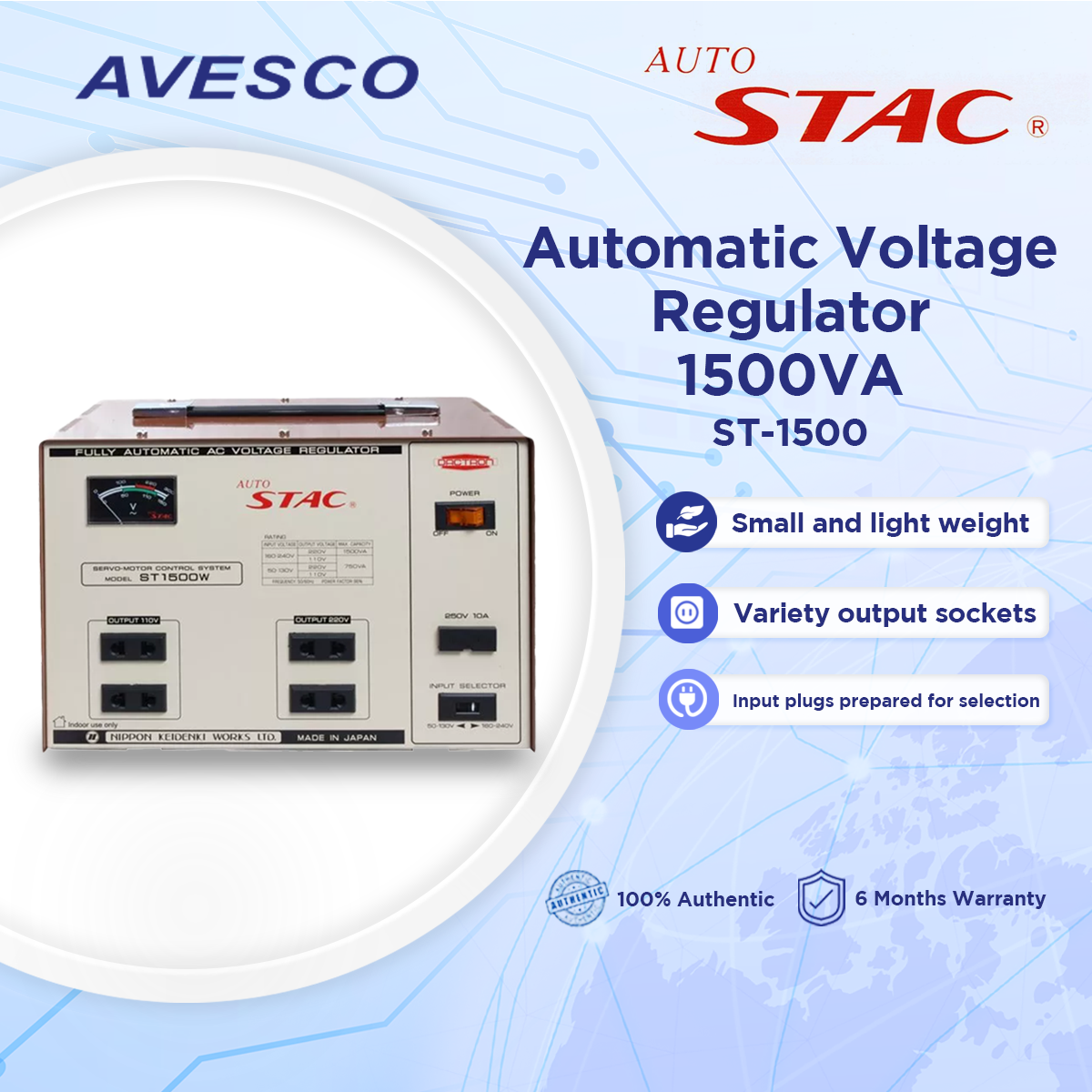 1500VA AVR Servo Motor Automatic Voltage Regulator (Single Phase) Made