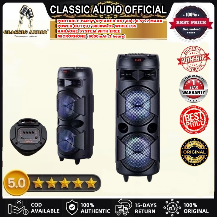 Classic Audio OFFICIAL PORTABLE PARTY SPEAKER KST8802 8.5"x2 MAXX
