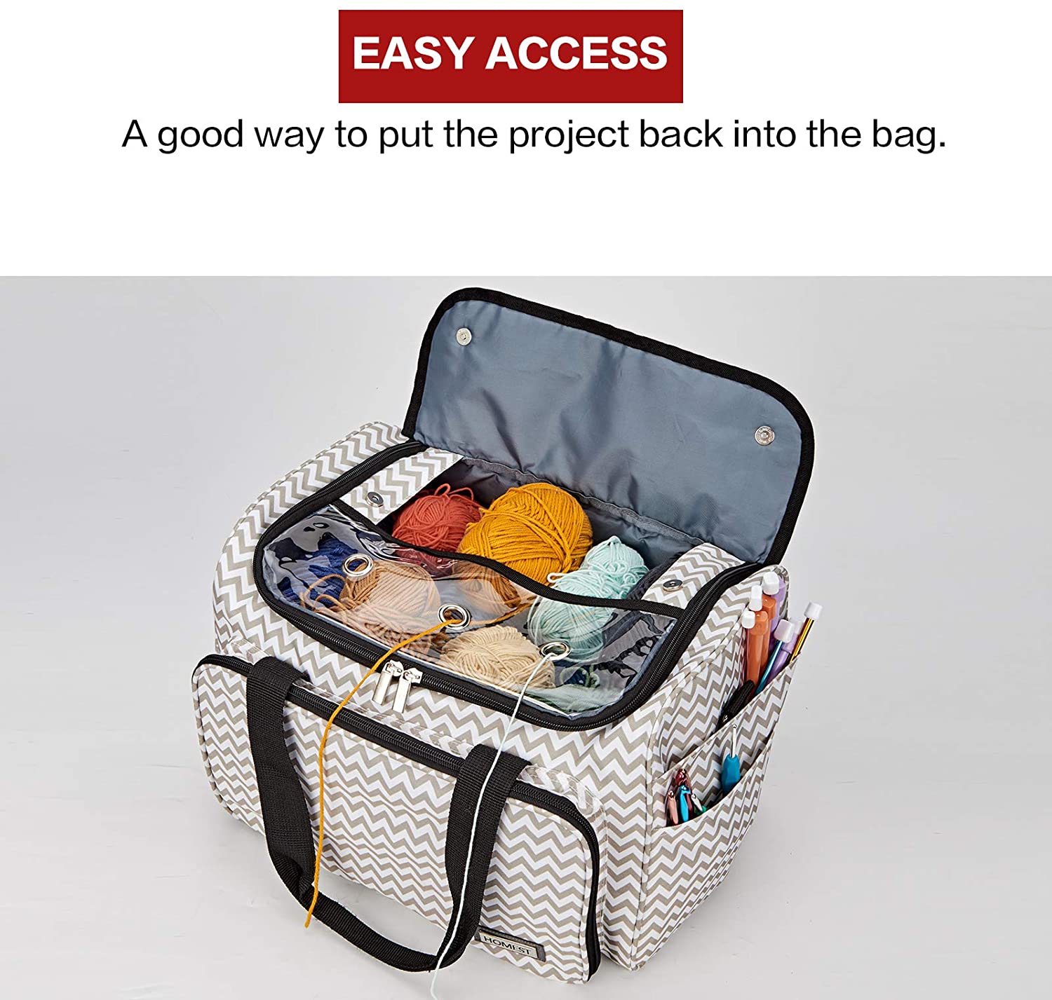 HOMEST Yarn Storage Bag, Knitting Tote with Removable Inner Dividers,  Ripple Ripple Extra Large