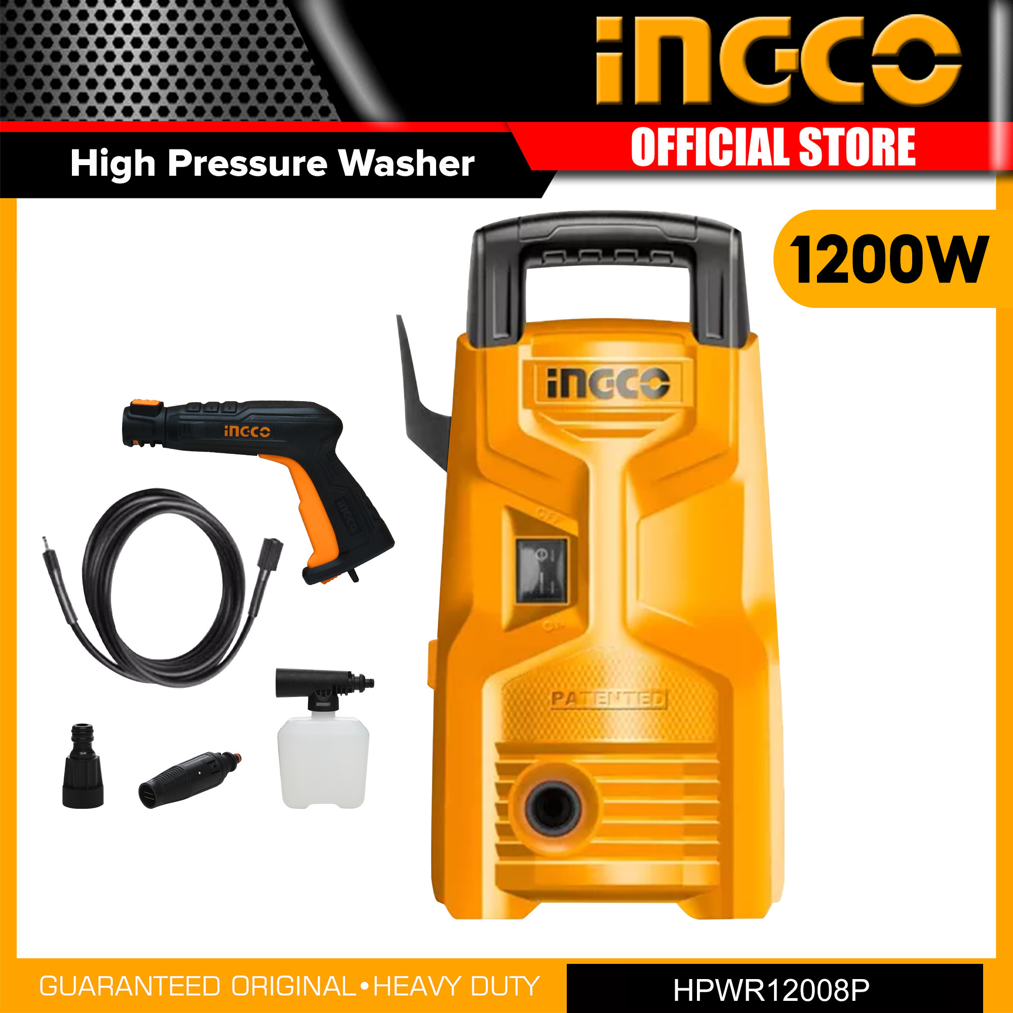 INGCO Electric High Pressure Washer 1200W with Auto Stop System for