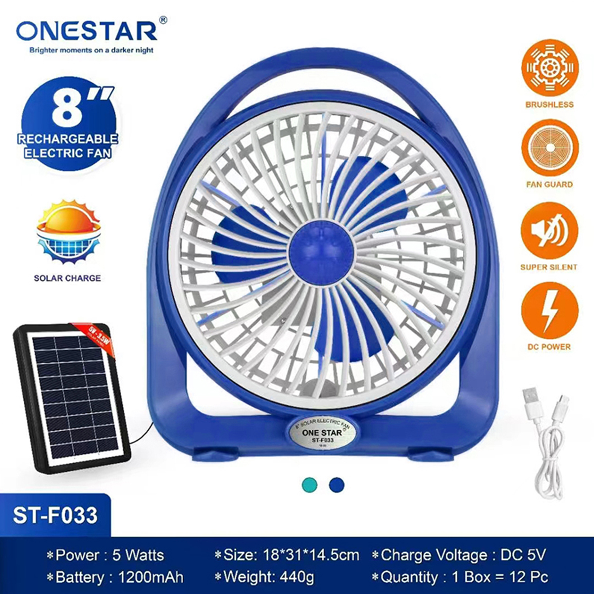 2in 1 8" solar with electric fan desk fan solar panel and 144W solar